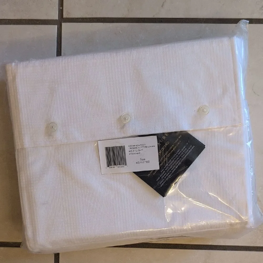 NWT Ralph Lauren King Fitted Sheet Lovan Studio White Organic Cotton